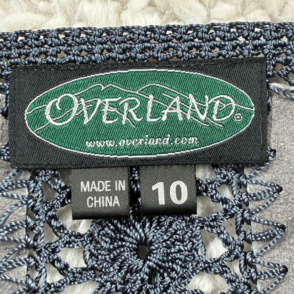 Vintage Overland Jacket Womens 10 Dusty Blue Leather Crochet Patchwork Crop Boho - Picture 3 of 8